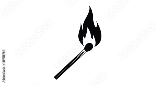 Burning match with a dramatic black shape silhouette