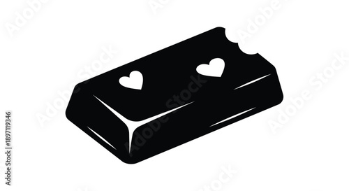 Chocolate bar with a bite taken out hearts within silhouette