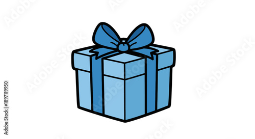 Blue gift box icon with ribbon bow on isolated white background