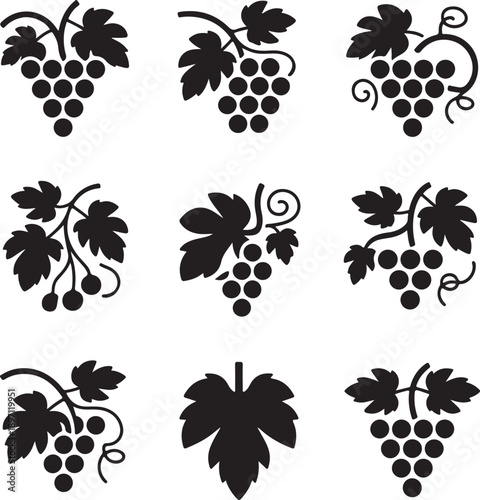 Minimalist Grape Vine Silhouette Icons