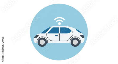Self driving car icon with wifi signal.