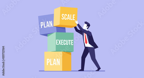 Strategic growth and development plan visualization with focus on scaling business objectives and execution phases in a