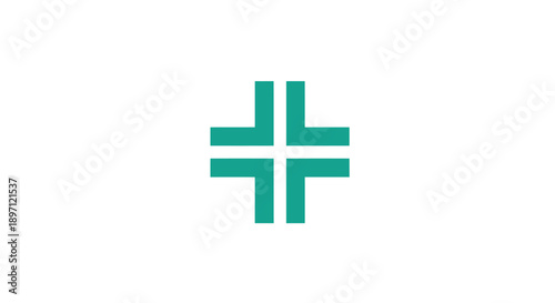 Green Medical Cross Health Symbol on Isolated White Background