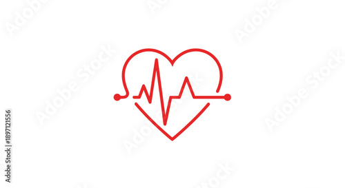 Heart with ECG Line for Cardiology and Wellness Monitoring on Isolated White Background