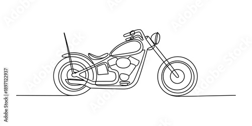 A minimalist continuous single line drawing capturing the essence of a custom motorcycle Vector, illustration