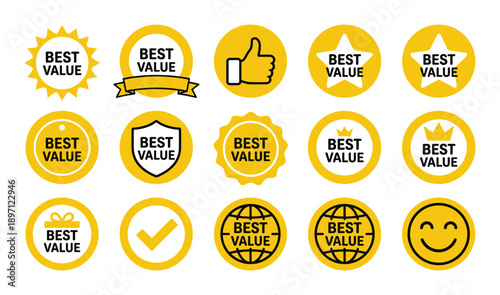 Best value sign template with yellow badge icons choice approved quality products and good service