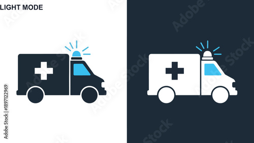 Ambulance light mode icons - Blue icon set - Solid icons vector collection - Vector icon set - Line and glyph solid icon set - Clipart - Flat Design Icon