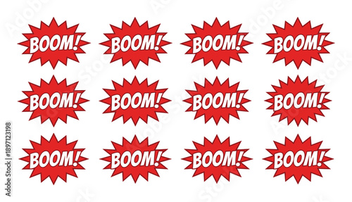 Boom speech bubble vector comic book cloud explosion blast cloud template for talk design