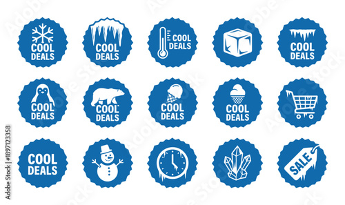 Cool deals special offer sticker circle label snowflake cube polar bear vector graphic