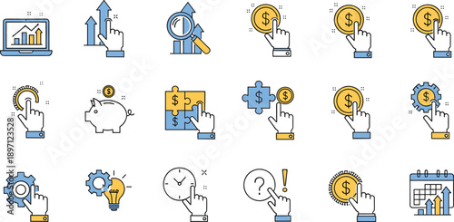 Finance business line icons set money investment growth analytics savings strategy payment management vector outline collection modern symbols