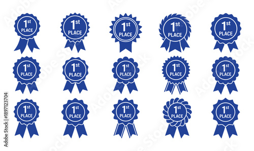 First place vector award ribbon for win design isolated on checkered background one hundred characters