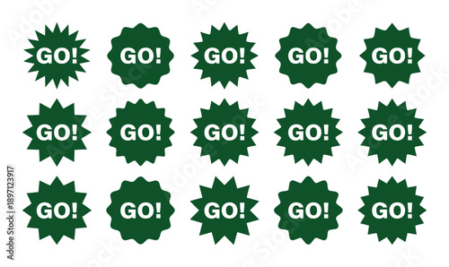 Go text message labels set on transparent backdrop in flat design vector style illustration