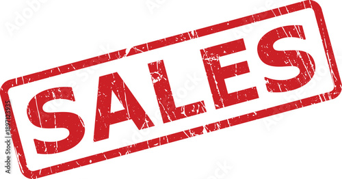 A red grunge style stamp shows the word SALES inside a rectangular outline on a white background