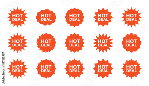 Hot deal tag collection banner design for marketing sale promotion isolated vector graphic