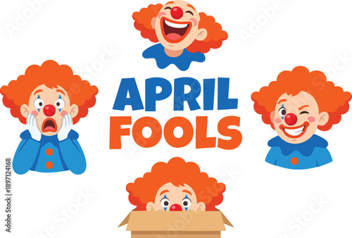 Clown Faces Showing Various Emotions April Fools.