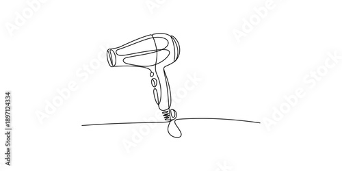 Minimalist continuous line art drawing illustrating a hair dryer for personal hair care Vector, illustration