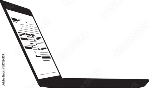 Laptop in silhouette showing screen content vector illustration, a modern device