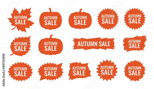 Orange autumn sale speech bubbles vector set isolated on transparent background for design