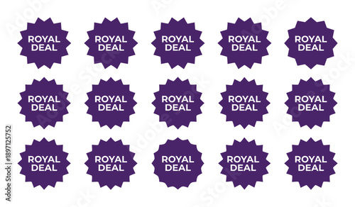 Royal deal offer vector label design element for promotion sale discount in purple color