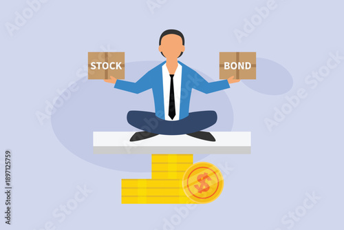 Investment Portfolio Balance Between Stocks and Bonds 2d flat vector illustration