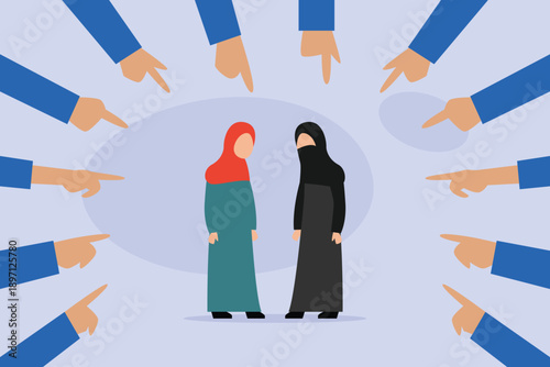 Social Judgment and Discrimination Against Muslim Women 2d flat vector illustration