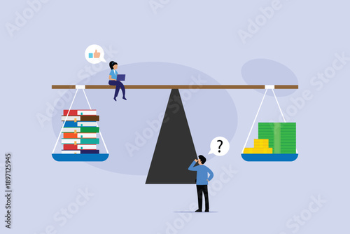 Graduation Cap on Stack of Money: Education Savings and Tuition 2d flat vector illustration