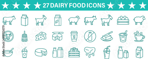 Dairy food icon set, farm icons
