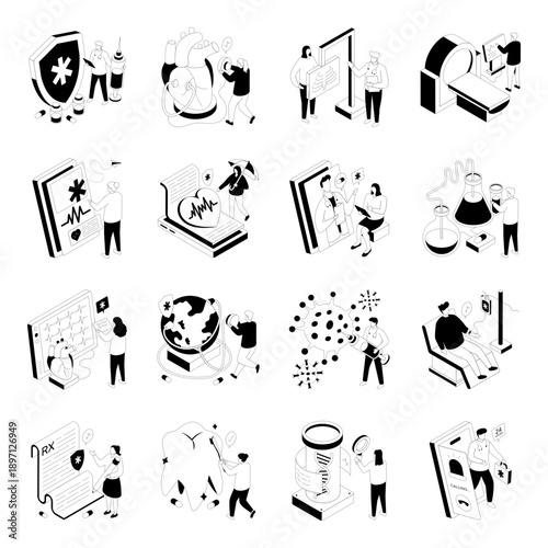 Set of Healthcare Glyph Isometric Illustrations 