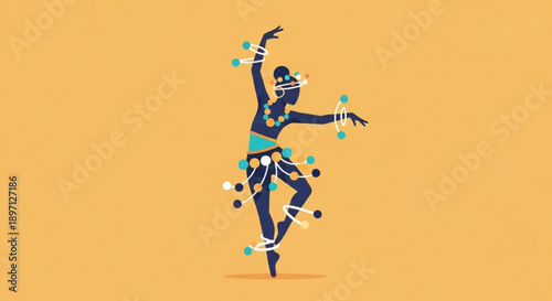 Bharatanatyam Dancer Performing Traditional Dance on Orange Background