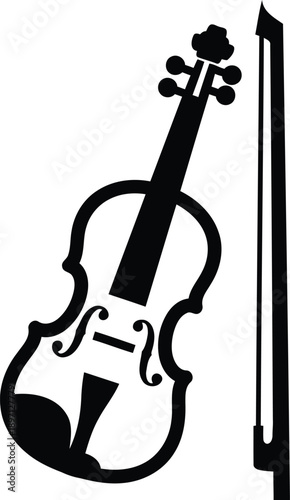 violin and bow instrument icons in simple style