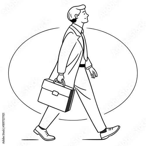 Businessman Walking with Briefcase Line Art