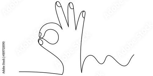 A continuous line art drawing of a hand making the ok gesture, symbolizing approval or agreement Vector, illustration