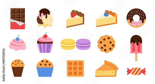 Assortment of colorful sweet dessert icons