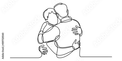 Continuous line drawing of a loving couple embracing each other Vector, illustration
