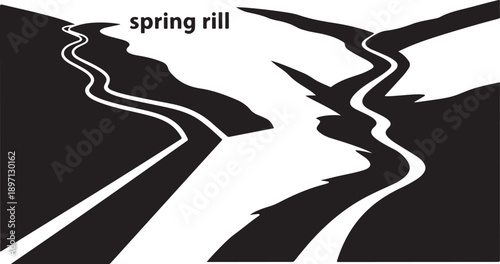 Black and white illustration of a spring rill landscape