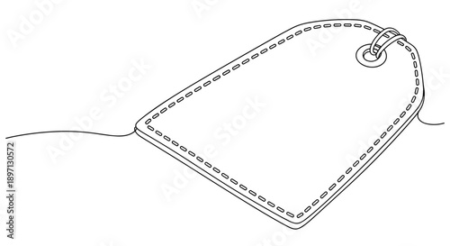 Simple stitched tag with detailed edge isolated on a white background, featuring minimalist design with a subtle thread loop