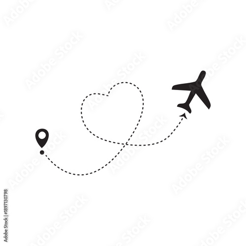 Heart Airplane Route Vector Illustration