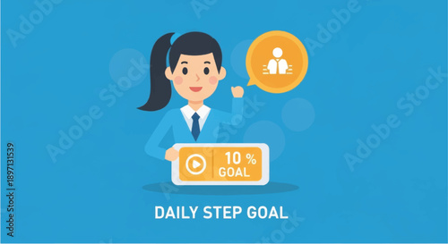 Woman achieving daily step goal with motivation and progress.