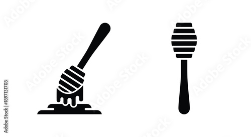 Honey dipper and honeycomb a minimalist black silhouette