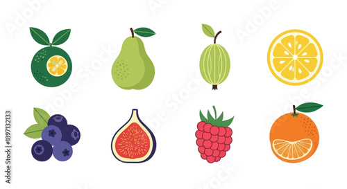 Assortment of fresh fruits colorful isolated
