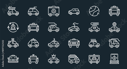 Autonomous vehicle icons on dark background