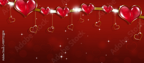 Red Valentines golden Hearts
