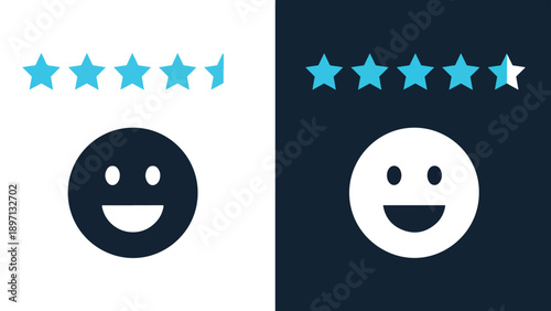 Happy face with star rating - Line and glyph solid icon and logo template - Vector icon symbol for website - Icon vector - Blue icon vector. Clipart. Icon