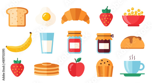 Breakfast food collection isolated vector