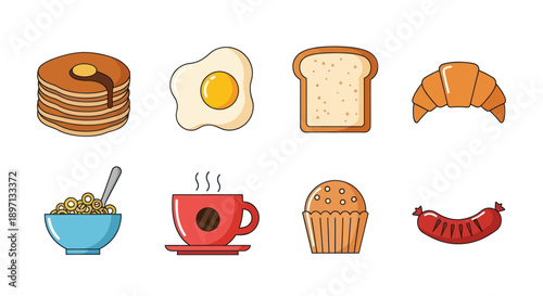 Breakfast food icons illustration