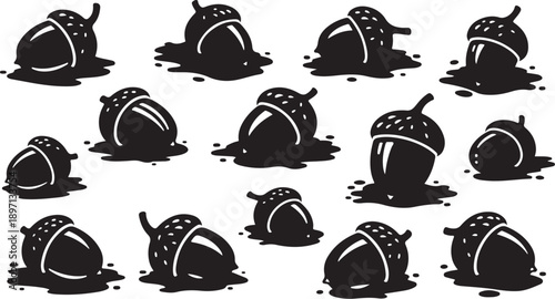 Black and white acorns in mud seamless pattern design