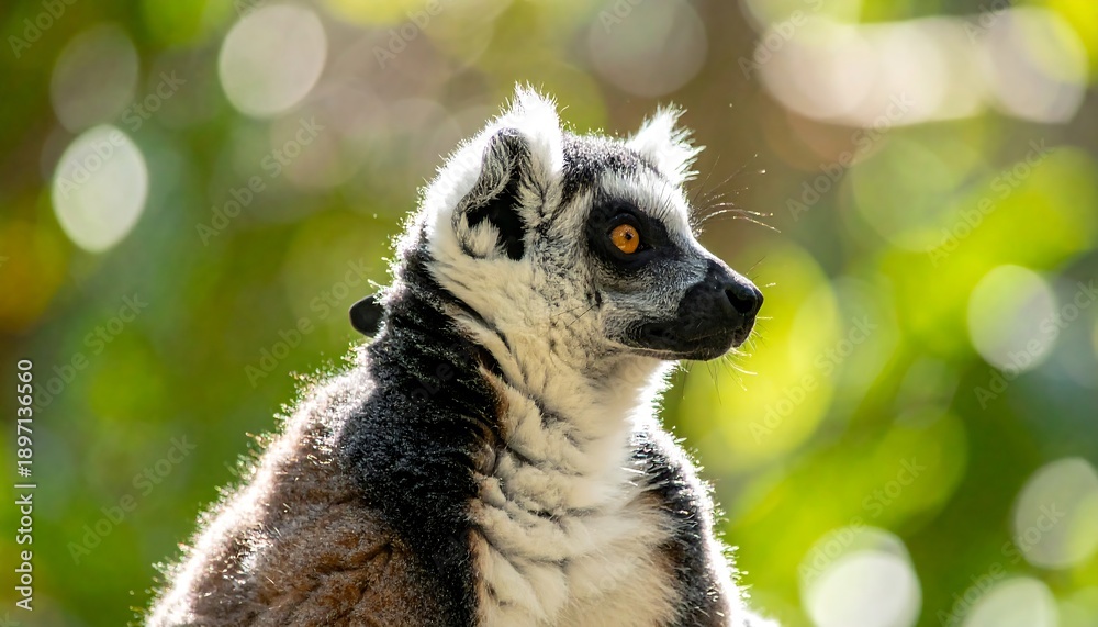 Naklejka premium Close-up Portrait of a Ring-tailed Lemur in Natural Sunlight.