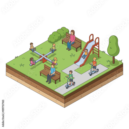Children Playing in Playground Scene Model.