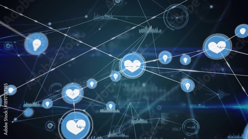 Wallpaper Mural Animation of network of digital icons and data processing against light trails on blue background Torontodigital.ca