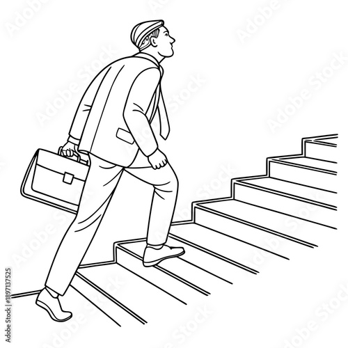 Business Growth Stairs Line Art Illustration